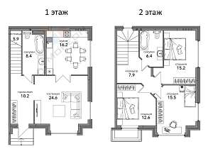 Дуплекс, 2 этажа, 120 м2, 2 сот.