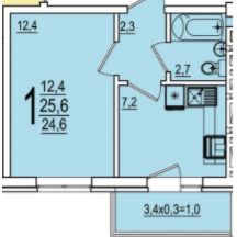1-комнатная, 24.4 м2