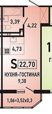 Студия, 22.1 м2
