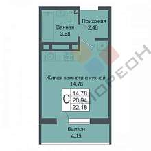 Студия, 22.6 м2