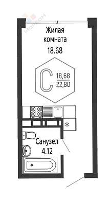 Студия, 22.8 м2