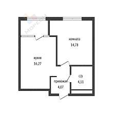 1-комнатная, 40.72 м2