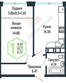 1-комнатная, 43.7 м2