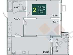 2-комнатная, 60.87 м2
