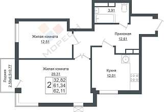 2-комнатная, 58.6 м2
