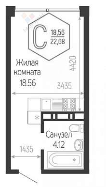 Студия, 22.8 м2
