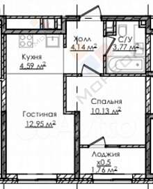 1-комнатная, 37.34 м2