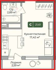 Студия, 21.61 м2
