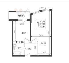 1-комнатная, 40.33 м2