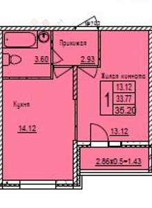 1-комнатная, 33.77 м2