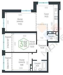 3-комнатная, 71.29 м2