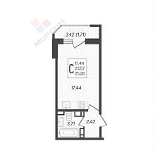 Студия, 25.3 м2