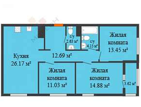 3-комнатная, 87.21 м2