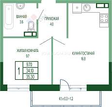 1-комнатная, 35.4 м2