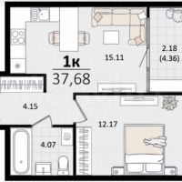 1-комнатная, 37.68 м2