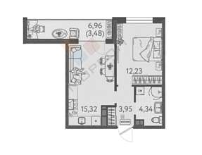 1-комнатная, 39.06 м2