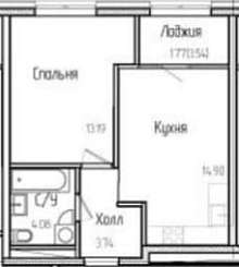 1-комнатная, 37.7 м2