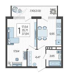 1-комнатная, 37.82 м2